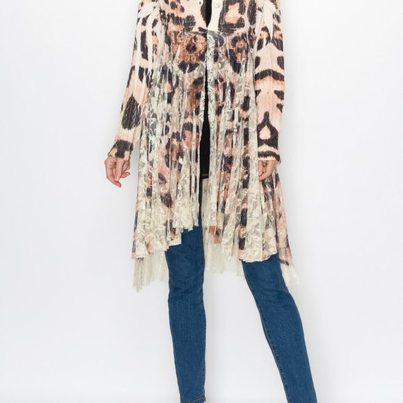 new ORIGAMI DESIGNER LEOPARD PRINT LACE CARDIGAN SWEATER SM-3X western bohemian - Picture 6 of 6